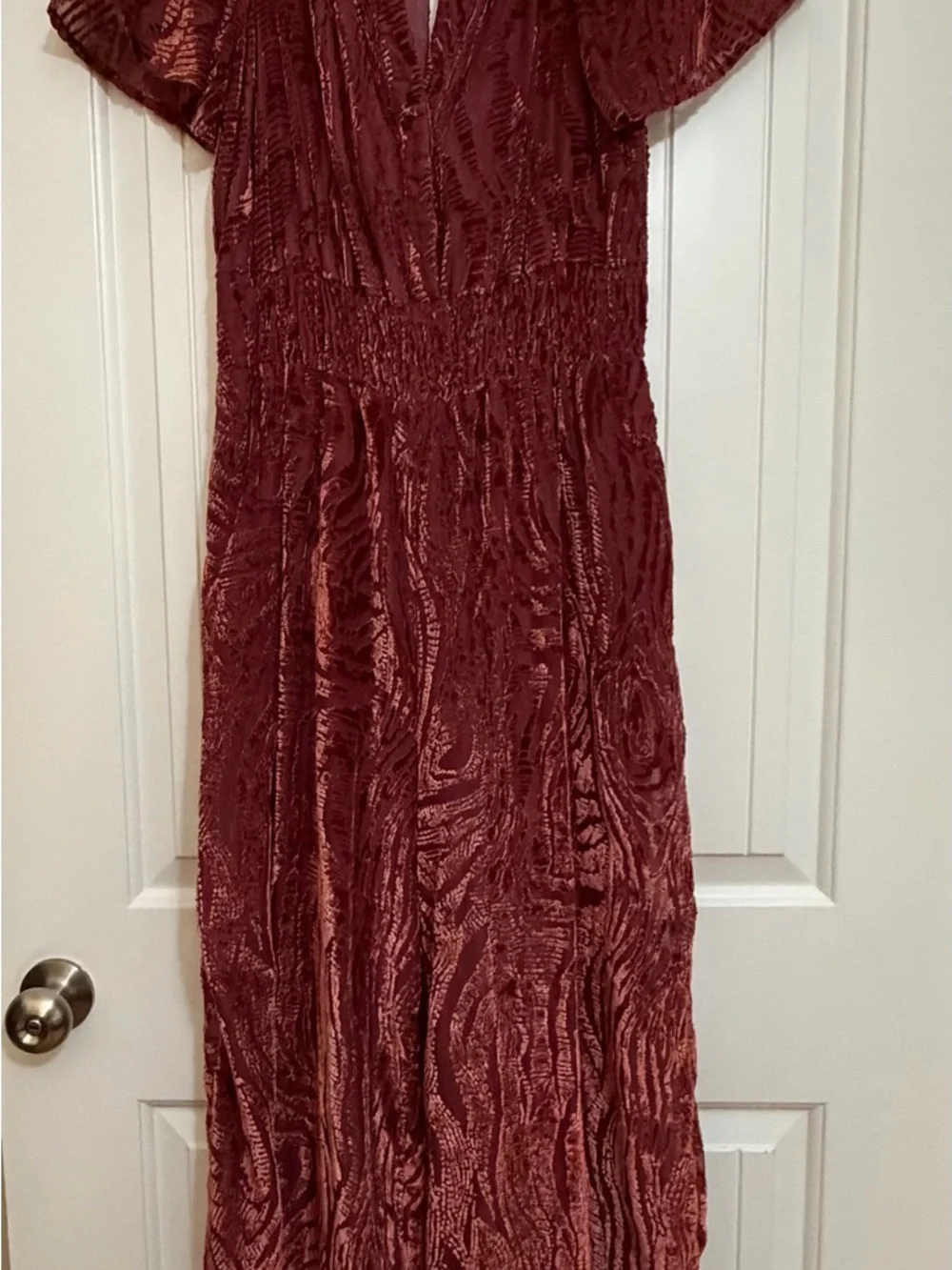 Anthropologie Somerset Jumpsuit Velvet Burnout Edition Sz Med Wide Leg Rust - Picture 6 of 17